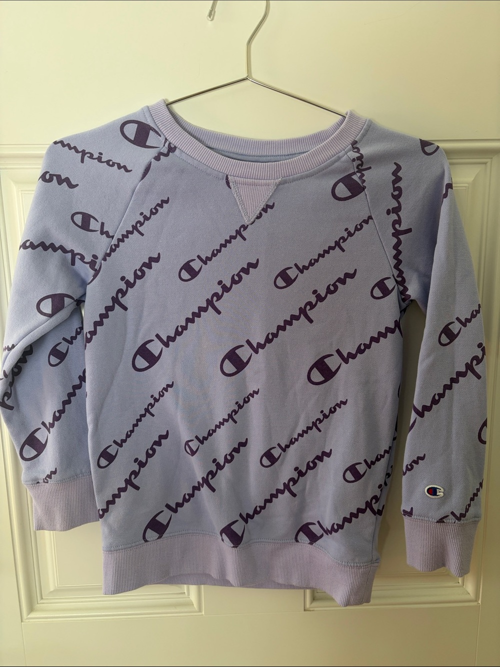 Champion Lavender Crewneck with Purple Allover Logo